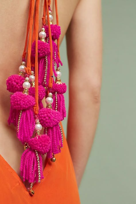 Pink And Orange Dress, Tassels Fashion Clothing, Style Hippie Chic, Designer Tassels, Saree Tassels, Hand Beaded Embroidery, Diy Tassel, Tassels Fashion, Embroidery Designs Fashion