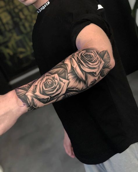 Half Sleeve Rose Tattoo, Unique Half Sleeve Tattoos, Rose Tattoo Forearm, Half Sleeve Tattoos Forearm, Rose Tattoo Sleeve, Rose Tattoos For Men, Men Tattoos Arm Sleeve, Forarm Tattoos, Forearm Sleeve Tattoos