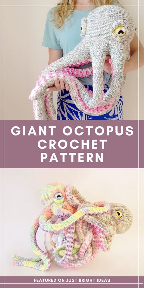 Giant Octopus Crochet Pattern, Giant Octopus Crochet, Giant Octopus, Octopus Crochet, Octopus Crochet Pattern, Crochet Octopus, Crochet Amigurumi Free, Fun Crochet Projects, Quick Crochet