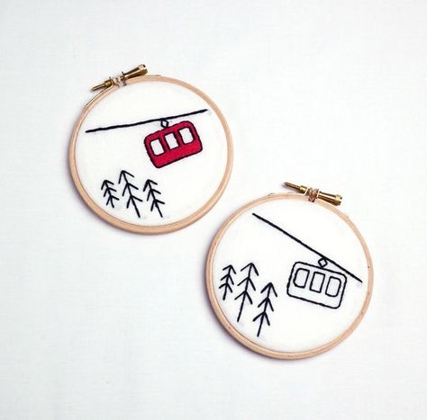 Cross Stitch Skiing, Ski Embroidery Design, Ski Cross Stitch, Skiing Embroidery, Embroidery Inspiration Simple, Tiny Embroidery Ideas, Ski Embroidery, Ski Gondola, Ski Art