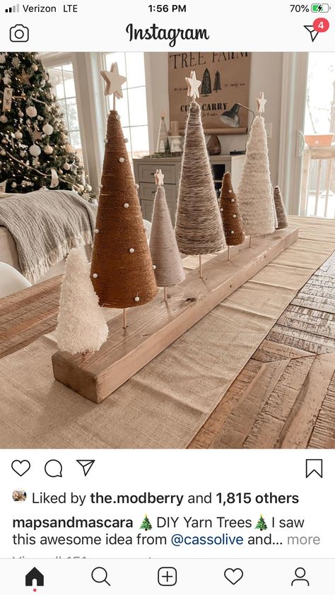 Twine Christmas Trees Diy, Diy Christmas Centrepiece, Boho Xmas Decor, Twine Ornaments Diy, Christmas Boho Decor, Yarn Trees, Christmas Yarn, Cone Christmas Trees, Handmade Christmas Crafts