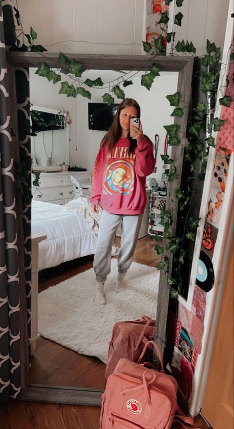 Nirvana Crewneck Outfit, Pink Nirvana Sweatshirt Outfit, Preppy Outfits Nirvana, Nirvana Sweater Outfit, Nirvana Sweatshirt Outfit, Pink Nirvana Sweatshirt, Nirvana Outfit, Nirvana Sweatshirt, Crewneck Outfit