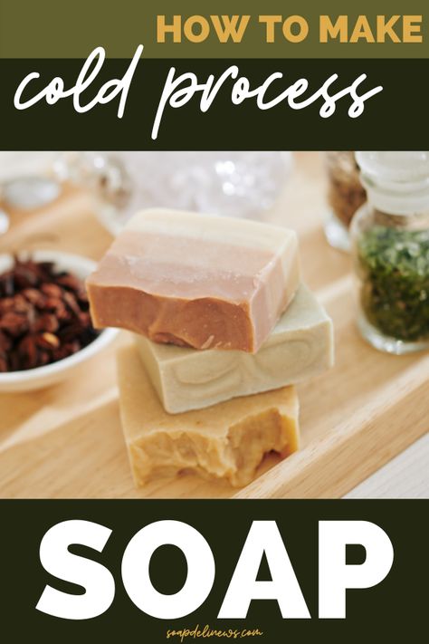 Learn how to make cold process soap with lye with this easy cold process soap recipe for beginners. Discover how to make homemade soap from scratch through traditional cold process soap making methods with ingredients that you can find at the grocery store. Try this easy beginner cold process soap recipe to get you started in soapmaking. This easy cold process soap recipe requires just three inexpensive soapmaking oils that can be sourced at most grocery stores with oil substitutions. How To Make Cold Pressed Soap, Easy Cold Process Soap Recipes, Oil Substitutions, How To Make Lye Soap, Cold Press Soap Recipes, How To Make Lye, Deli Recipes, Liquid Soap Making, Cold Pressed Soap