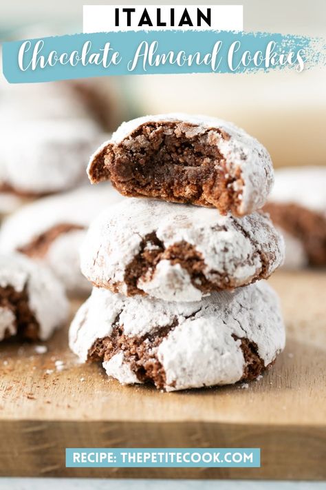 Chocolate Amaretto Cookies, Gluten Free Amaretti Cookies, Chocolate Amaretti Cookies, Chocolate Almond Cookies, Sweet Food Ideas, Free From Recipes, Cookies Italian, Italian Baking, Almond Pastry