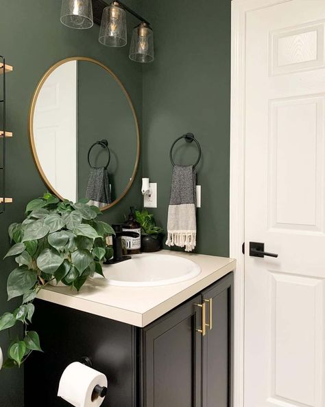 Written by Foxhall Green, Green Small Bathrooms, Olive Green Bathrooms, Green Bathroom Paint, Dark Green Bathrooms, Green Bathroom Decor, Green Accent Walls, Texas House, Green Walls