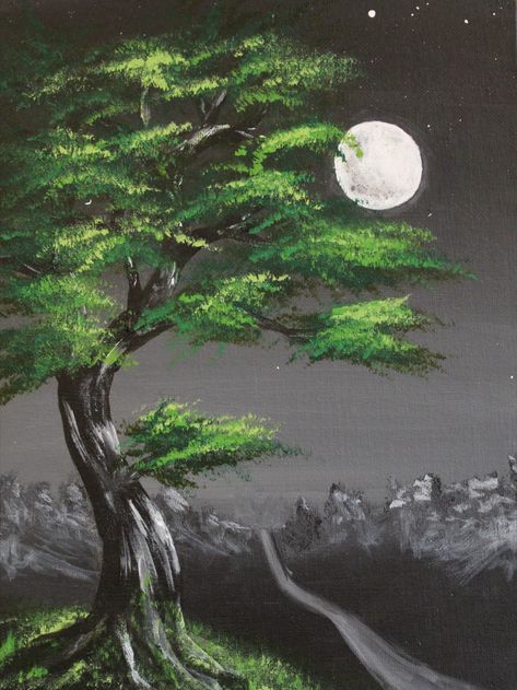 The Art of Deb brings beautiful artwork by Deb Campbell. This art piece features a monochrome black and white landscape with a single, green tree next to the distant moon over a mountain range. The only color is the bright green color of the tree's leaves. Title: Distant Moon Moon Tree, Monochrome Black And White, White Landscape, Landscape Wall Decor, Single Tree, Tree Artwork, Black And White Landscape, Black And White Tree, Green Tree