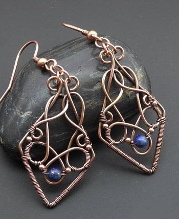 Copper Accessories Jewellery, Stone Earrings Studs, Copper Accessories, Jewellery Gemstone, Copper Jewellery, Wire Jewellery, Lapis Earrings, Copper Jewelry Handmade, Lapis Lazuli Earrings