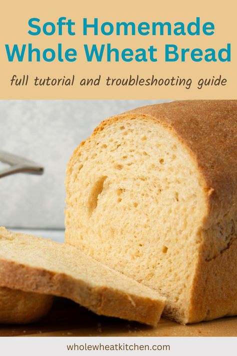 How to make the best homemade whole wheat bread that is soft and holds together. Full tutorial with a troubleshooting guide to help you make a perfect loaf. Easy Bread Recipes Whole Wheat, Whole Wheat Bread Recipe, Fast Whole Wheat Bread Recipe, Simple Whole Wheat Bread, Fast Whole Wheat Bread, White Wheat Bread, Homemade Whole Wheat Bread, 100% Whole Wheat Bread Recipe, Wheat Bread Recipe