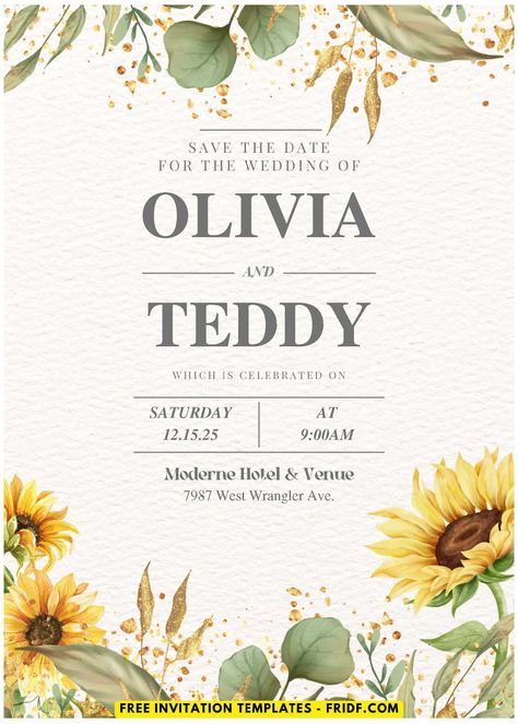 (Easily Edit PDF Invitation) Dreamy Sunflower Wedding Invitation Invite Card Design, Sunflower Wedding Invitation Template, Anemone Wedding, Peony Wedding Invitations, Sunflower Invitations, Star Baby Shower Invitations, Cars Birthday Invitations, Fall Baby Shower Invites, Invite Card