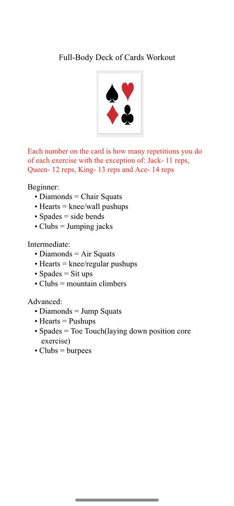 A fun game night that the whole family can enjoy - while being active! Can you and your family make it through the whole deck of cards?? Playing Card Workout Exercise, Card Deck Workout, Playing Card Workout, Bootcamp Workout Plan, Deck Of Cards Workout, Group Workout, Bootcamp Workout, Night Workout, Card Workout