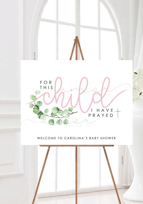 Minimalist Christian Leaf Baby Shower Welcome Sign, for This Child I Have Prayed Sign, Modern Christian Baby Shower, Baptism Welcome Sign - Etsy For This Child We Have Prayed Baby Shower Theme, Biblical Baby Shower Themes, Religious Baby Shower Ideas, Catholic Baby Shower Ideas, Christian Baby Shower Games, Christian Gender Reveal Ideas, Baby Christening Ideas, Baby Shower Sign Ideas, Christian Baby Shower Ideas