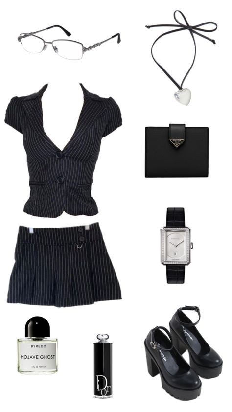 pleaded skirt, v neck button down, prada wallet, Chanel watch, siren glasses, silver jewelry, Byredo Perfume, Platform heels, Dior lipstick Platform Heel Outfit, Siren Jewelry, Byredo Perfume, Heels Dior, Siren Outfit, Office Jewelry, Pleaded Skirt, Nyc Fits, Dior Lipstick