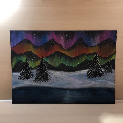 Chalk pastel aurora borealis Northern Lights Bulletin Board, Chalk Pastel Northern Lights, Chalk Landscape Art, Northern Lights Art Project, Northern Lights Art, Aurora Art, Holiday Art Projects, Chalk Pastel Art, Winter Art Lesson