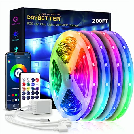 Smart APP and IR remote control；The 200 feet led strip lights support both app apollo lighting and 20 keys ir remote for control, Different modes can be chosen, like Flashing, Quick, Jump, Fade, etc. You can freely choose to control 16 million colors. Teenage Gift Ideas, Led Lights Bedroom, Lacquered Walls, Trippy Designs, Party Home Decoration, Rgb Led Strip Lights, Kitchen Party, Lights Bedroom, Lights For Bedroom