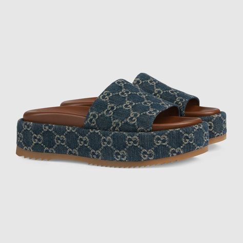 Blue Women's platform slide sandal | GUCCI® US Gucci Shoes Women, Gucci Sandals, Dr Shoes, Lv Shoes, Women Slides, Hermes Shoes, Platform Slides, Fendi Shoes, Dior Shoes