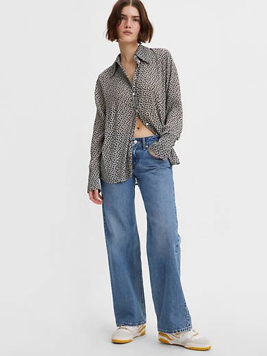 Levi Low Loose Jeans, Levi Pants, Ultra Low Rise Jeans, Levis Outfit, Outfit 90s, Loose Jeans, Half Zip Sweaters, Shearling Coat, Low Rise Jeans