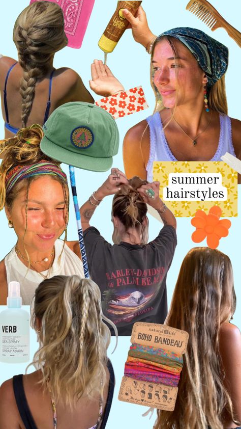 #hair #hairstyle #pinterest #shufflefyp #shuffle #post #inspo # hairinspo #summer #pin #collage #collageart Boho Bandeau Hairstyles, Bandeau Hairstyles, Boho Bandeau, Natural Boho, Sea Spray, Granola Girl, Summer Hairstyles, Granola, Collage Art