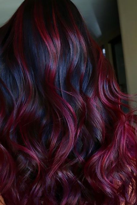 Dyed Hair Inspiration Light Skin, Red And Violet Hair, Crazy Hair Color Ideas For Brunettes, Red Violet Hair Color, Exotic Hair Color, Red Violet Hair, Flame Hair, Red Balayage Hair, 2024 Hair Color