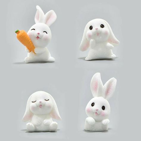 Kawaii Figurine, Cute Figurine, Cute Bunnies, Fondant Animals, Decoration Easter, Kawaii Room Decor, Air Dry Clay Projects, Polymer Clay Figures, Clay Diy Projects