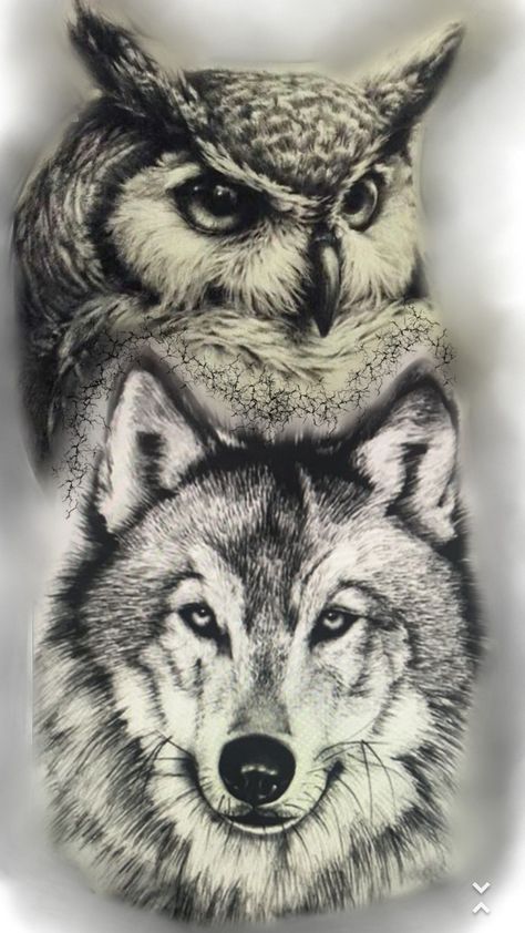 Wolf Owl Tattoo Ideas, Owl Wolf Tattoo, Casper Tattoo, Julian Lopez, Wolf Dreamcatcher Tattoo, White Tiger Tattoo, Outdoors Tattoos, Totem Tattoo, Abstract Tattoo Designs