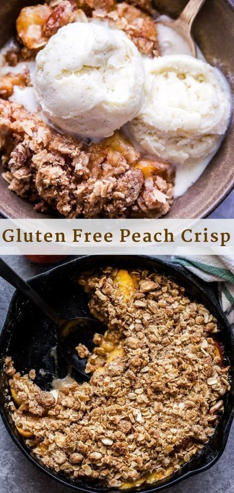 Dessert Crisp, Gluten Free Peach Crisp, Berries Photography, Gluten Free Peach Cobbler, Peach Filling, Peach Crisp Recipe, Simple Desserts, Peach Crumble, Dessert Vegan