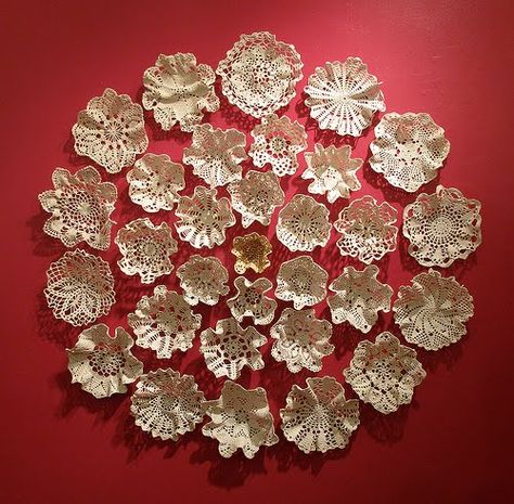 Porcelain Lace by Kristen Wicklund ~ lace doilies dipped in porcelain to make this beautiful installation. Doily Decor, Doily Art, Knitting Art, Doilies Crafts, Cerámica Ideas, Beautiful House, Crochet Motifs, Lace Doilies, Design Sponge