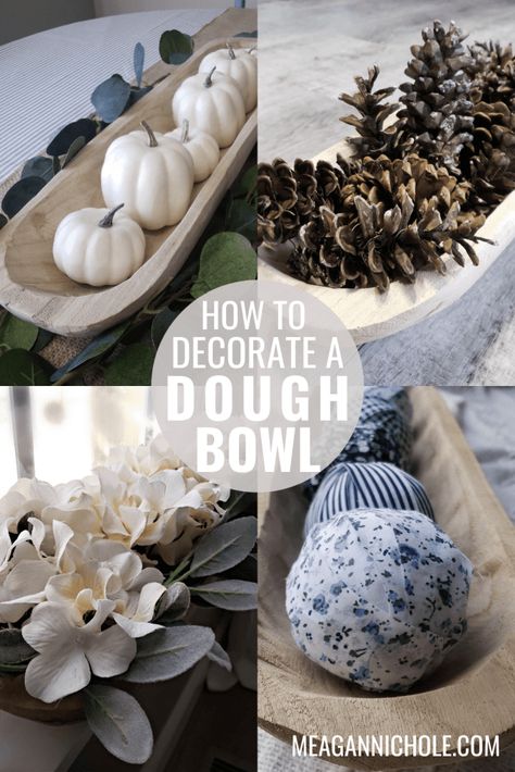 How to Decorate a Dough Bowl Hydrangea Dough Bowl Centerpiece, Bread Bowl Ideas Decor, Diy Decorative Bowl, Large Bowl Centerpiece Ideas, Decorative Balls In Bowl, Large Dough Bowl Decor Ideas, Dough Bowls Decor, Dough Bowl Centerpiece Ideas, Wood Bowls Decor Ideas