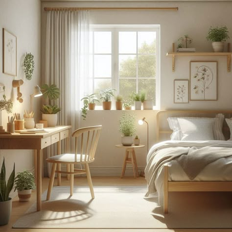 Simple Bedroom Small Bedroom With Desk And Dresser, Room Orientation Bedroom, Cozy Simple Room, Muji Style Bedroom, Single Room Ideas, Bedroom Ideas Simple Cozy, Single Room Decoration Ideas, Simple Cozy Room, Single Bedroom Design