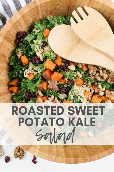 Cranberries Salad, Clean Salads, Sweet Potato Kale Salad, Potato Kale Salad, Kale Sweet Potato Salad, Roasted Kale, Salad Quinoa, Roasting Vegetables, Sweet Potato Kale