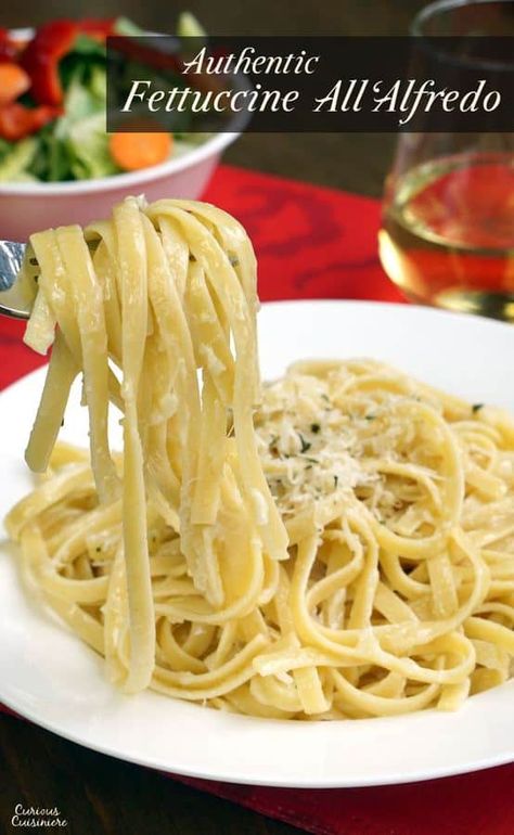 Three ingredients is all you need for authentic Fettuccine Alfredo. It's a dish that just goes to show you can't beat simplicity! | www.CuriousCuisiniere.com Italian Alfredo Sauce Recipe, Italian Alfredo, Fettucini Alfredo Recipe, Alfredo Recipes, Alfredo Sauce Recipe Homemade, Fettuccine Alfredo Recipes, Alfredo Sauce Recipe, Italian Recipe, Alfredo Recipe