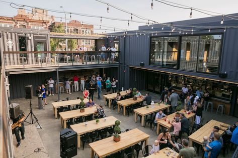 Food Court Seating, Container Food Court, Outdoor Food Court, Shipping Container Business, Sport Snacks, Shipping Container Restaurant, Container Park, Container Business, Food Court Design