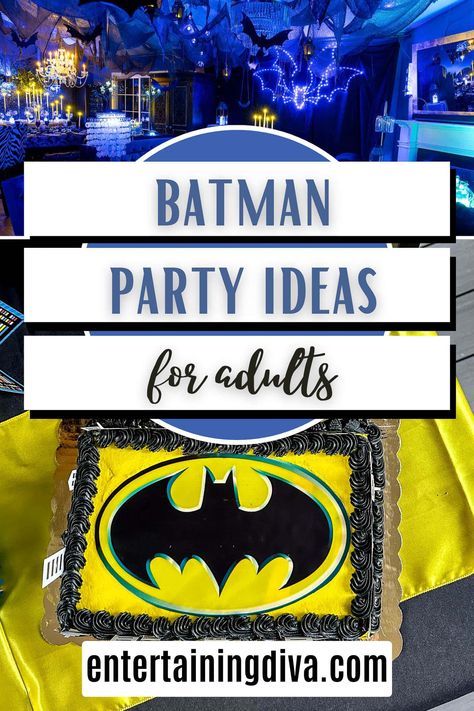 Batman Party Ideas For Adults | Parties Batman Themed Birthday Party Decoration, Batman Theme Party For Adults, Batman Birthday Party Games For Kids, Batman Birthday Games, Batman Party Foods, Outdoor Batman Birthday Party, Batman Party Ideas, Halloween Scene Setters, Batman Party Zazzle