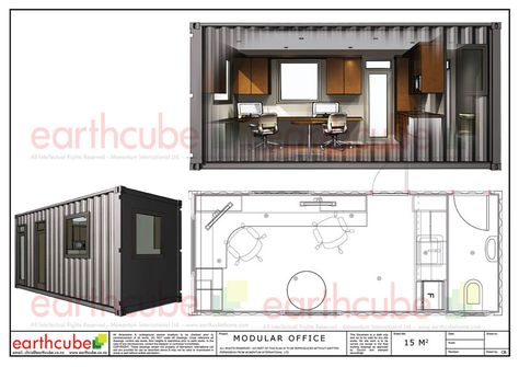 Earth Cube - Offices Shipping Container Office, Shipping Container Design, Office Floor Plan, Tiny Office, Storage Container Homes, Container Office, Shipping Container Home Designs, Office Plan, Shipping Container House Plans