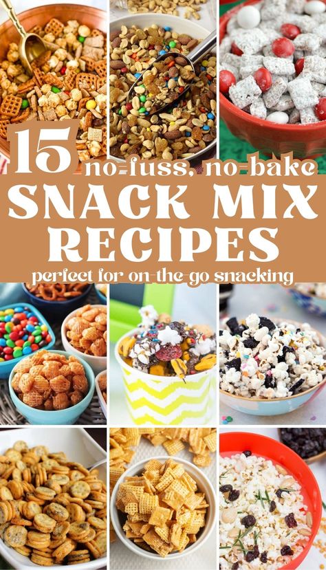 Discover quick and easy no-bake snack mix recipes that are perfect for on-the-go snacking or satisfying cravings. Save time without compromising on taste with these delicious, fuss-free combinations of ingredients that you and your family will love! Whip up these snack mixes for a fun appetizer or midday treat! These recipes will upgrade snack time from sweet to salty and everything in between. Kids Snack Mix, Healthy Salty Snacks, Healthy Snack Mix, Sweet Snack Mix, Sweet Snacks Easy, Chex Snack Mix, Fall Snack Mixes, Easy Snack Mix, Party Mix Snacks