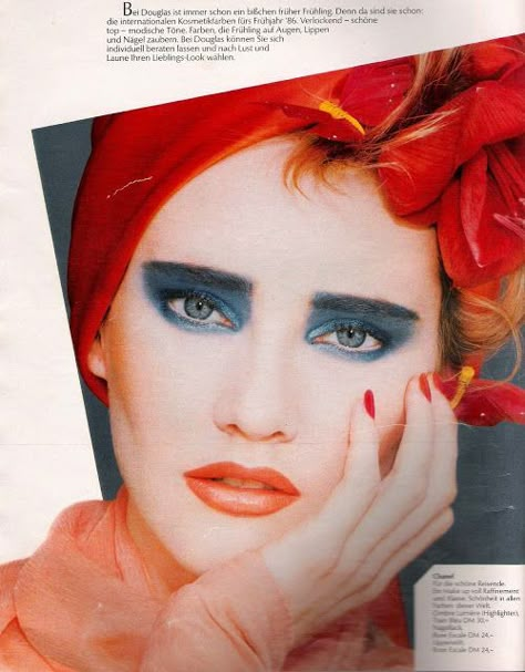 Glossy Sheen: Burda International Magazine Spring/Summer '86  Vintage beauty and makeup ideas for Kate Beavis Your Vintage Life, vintage blogger, writer and speaker on homes, fashion, weddings and lifestyle. #makeup #vintage #beauty #yourvintagelife #retro 80s Fashion Makeup, 80s Eye Makeup, 80s Hair And Makeup, 80’s Makeup, Wound Makeup, 1980s Makeup, 80s Makeup, Bad Makeup, Makeup Magazine