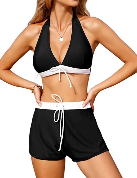 Swimsuits Bathing Suit for Women Push Up Womens Bikini Halter Top with Boyshorts Two Piece Bathing Suits Swimwear Two Piece Bathing Suits, Bathing Suit For Women, Suit For Women, Boy Shorts, Halter Top, Bathing Suit, Suits For Women, Push Up, Bathing Suits