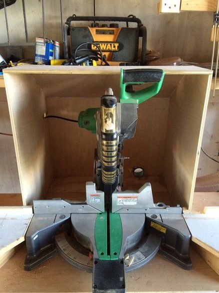 Miter Saw dust collector box Miter Saw Dust Collection, Mitre Saw Dust Collection, Miter Saw Bench, Workshop Storage Ideas, Small Woodshop, Garage Shop Ideas, Retirement Diy, Storage Workshop, Miter Saw Station