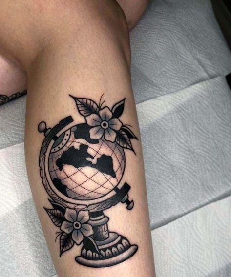 Globe Tattoo, Teacher Tattoos, Globe Tattoos, Earth Tattoo, Small Chest Tattoos, Traditional Tattoo Designs, Traditional Style Tattoo, Traditional Tattoo Sleeve, Tattoo Traditional