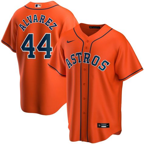 You're the type of Houston Astros fan who counts down the minutes until the first pitch. When your squad finally hits the field, show your support all game long with this Yordan lvarez Replica Player jersey from Nike. Its classic full-button design features crisp player and Houston Astros applique graphics, leaving no doubt you'll be along for the ride for all 162 games and beyond this season. Alex Bregman, George Springer, Justin Verlander, Youth Game, Personalized Jersey, Team Shirts, Sports Gear, Houston Astros, Team Names