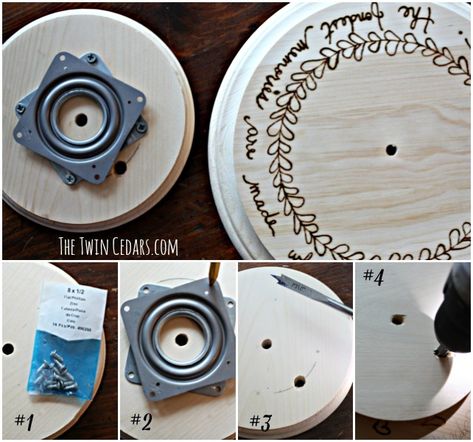 How to DIY a Lazy Susan and make her pretty | The Twin Cedars Lazy Suzy Ideas, Diy Lazy Susan, Lazy Susans, Small Kitchen Organization, Small Kitchen Storage, Lazy Susan, Shabby Chic Homes, Easy Woodworking Projects, Diy Home Improvement