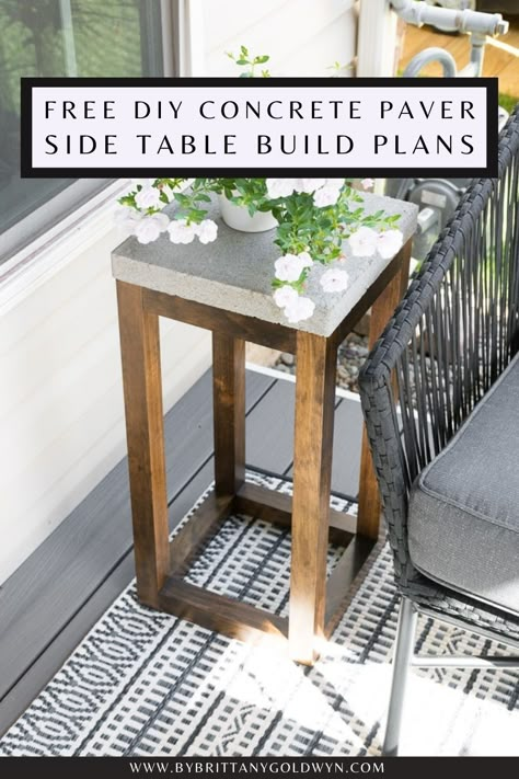 This post shares the free build plans for my concrete outdoor side table made from pavers and 2x2s! Modern Outdoor Table, Cement Ideas, Cement Projects, Cheap Garden, Diy Side Table, Patio Side Table, Build Plans, Concrete Table, Diy Concrete