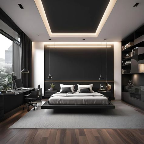 Slanted Roof Bedroom, Small Bedroom Bed, Modern Black Bedroom, Bad Room Design, Bedroom Ideas For Small Rooms Diy, Black Bedroom Design, Stylish Bedroom Design, Black Bedroom, Bedroom Décor