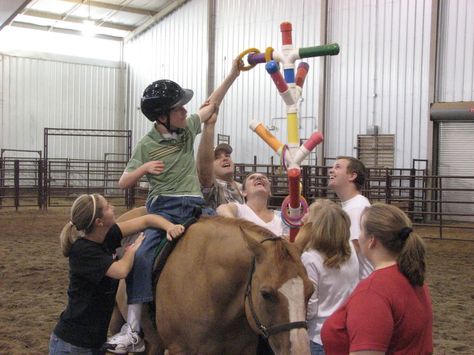 Playing games in hippotherapy -- helping the children perform stretches without realizing it! Hippotherapy Activities, Therapeutic Riding Activities, Equine Therapy Activities, Kinesiology Taping Horse, Sensory Trail Therapeutic Riding, Equine Craniosacral Therapy, Riding Ideas, Horticulture Therapy, Therapeutic Horseback Riding