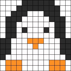 Easy Penguin perler bead pattern Small Kandi Patterns, Perler Pattern, Peg Boards, Kandi Cuffs, Easy Perler Bead Patterns, Melty Bead Patterns, Beads Pattern, Pixel Art Templates, Pony Bead Patterns