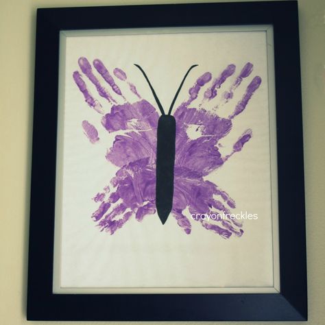 Butterly Handprints from crayonfreckles: Small Hands Creating Hope & Giveaway Education Activities For Kids, Handprint Butterfly, Purple Crafts, Farm Craft, Fingerprint Art, Footprint Crafts, Insects Theme, Hand Prints, Footprint Art