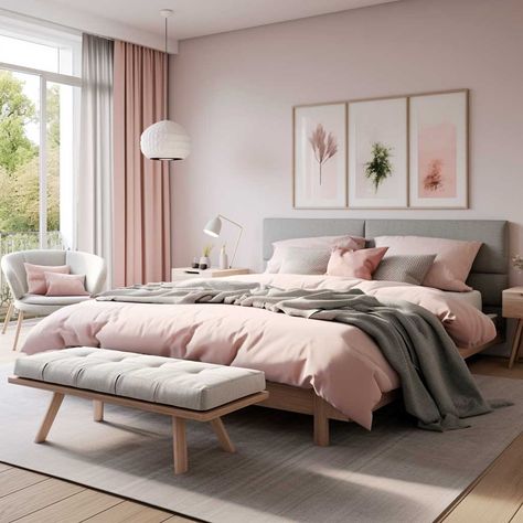 10+ Inspirational Pink Scandinavian Bedroom Designs to Adore • 333+ Images • [ArtFacade] Bedroom Inspirations Pink And Grey, Dusty Pink And Grey Bedroom, Feminine Room Ideas, Big Modern Bedroom, Modern Classical Bedroom, Glam Decor Bedroom, Grey Pink Bedroom, Pink Grey Room, Modern Girl Bedroom