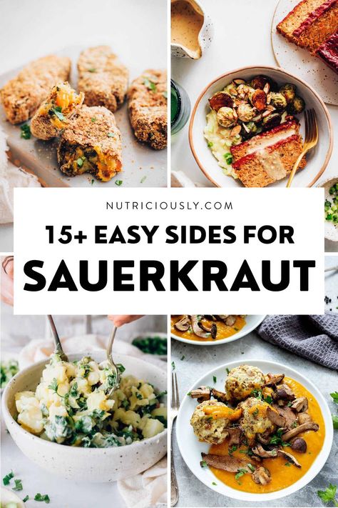 Don’t know what to serve with sauerkraut? Try these easy and delicious sides & main dishes on our hand-selected list — including lots of potatoes, pasta, soups, salads, meatloaf and more. What To Serve With Sauerkraut, Meals With Sauerkraut Healthy, What To Eat With Sauerkraut, Sourkrout Meal Ideas, Saurkraut Recipes Vegetarian, Ways To Eat Sauerkraut, How To Eat Sauerkraut, Recipes With Sauerkraut, Vegetarian Sauerkraut Dishes