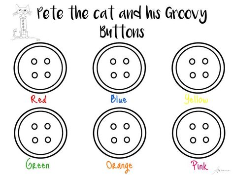 Pete The Cat Buttons Printable, Pete The Cat Art Preschool, Pete The Cat Buttons, Pete The Cat Shoes, Kids Timeline, Cat Crafts Preschool, Pete The Cat Art, Kids Book Character Costumes, Peter Cat