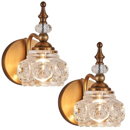 Rosdorf Park Artur Bath Sconce | Wayfair Modern Bathroom Vanity Lighting, Vintage Sconces, Modern Vanity Lighting, Plug In Wall Lights, Light Fixtures Bathroom Vanity, Crystal Wall Lighting, Vintage Wall Sconces, Bathroom Vanity Light, Bathroom Wall Sconces