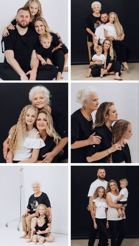 Simple Family Studio Photoshoot, Generational Family Photoshoot, Family Studio Photography Poses, Family Studio Photography Outfits, Generation Photoshoot Ideas, Studio Photoshoot Ideas Family, Family Generation Photography, Family Portraits Studio, Studio Family Photoshoot